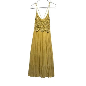 Heyson Mustard Crochet Lace Maxi Dress Boho Tiered Festival Style Small - Picture 1 of 12