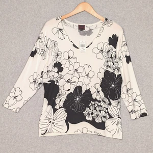 Colour Works V-Neck Top Womens Large 3/4 Sleeve Floral Pullover Sweater New - Picture 1 of 8