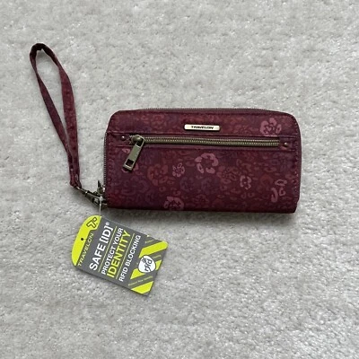 Travelon Estampado Floral RFID Cremallera Alrededor Billetera Muñequera Bolso sin asas Rojo Borgoña Nuevo Foto 1 de 4