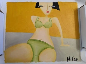 painting abstract woman in green bikini canvas - Picture 1 of 4