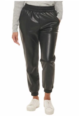 NEW DKNY Jeans Women's Elastic Waist Faux Leather Jogger Size Large - Image 1 of 2