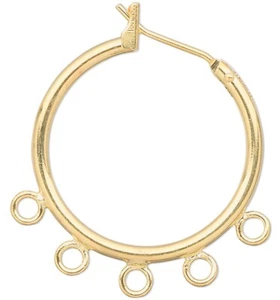 10 Gold Plated Brass 23mm Hoop Earrings with 5 Loops & Latch Closure - Picture 1 of 2