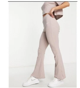 Nike Mauve Pink Ribbed Flare Tight Fit High Rise Pants Women Large NWT - Picture 1 of 5