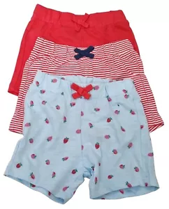 MARKS & SPENCER Set di 3 Pantaloncini Elasticizzati Bambina Carini Rosso 6-9 Mesi - Foto 1 di 3