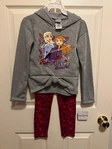 DISNEY FROZEN II GIRLS 2 PIECE FLEECE HOODED TOP LEGGING SET SIZE S 6/6X NWT - Picture 1 of 12