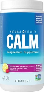 Mezcla de bebida en polvo de magnesio Natural Vitality CALM frambuesa limón 4 oz 02/2027+ - Imagen 1 de 7
