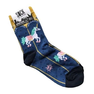 Sock It To Me Navy Blue Gold Carousel Unicorn Horse Novelty Junior Crew Socks - Picture 1 of 5
