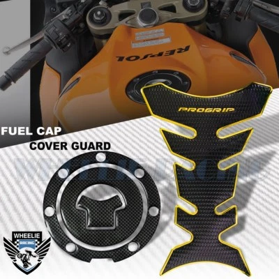 ALMOHADILLA DE TANQUE DE AGARRE PROFESIONAL DORADO CROMADO + CUBIERTA DE TAPA DE GAS ASPECTO CARBONO 03-17 CBR-1000RR/600RR Foto 1 de 4