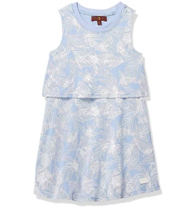 7 FOR ALL MANKIND GIRLS BLUE PALMS PRINT SLEEVELESS COTTON 2-FER DRESS Sz XL - Picture 1 of 2