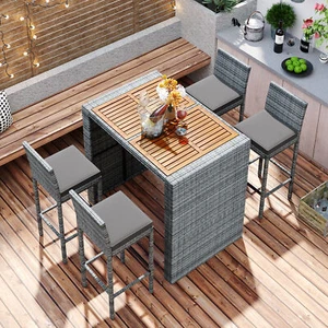 5Piece Patio Furniture Set Outdoor Rattan Conversation Sets Bistro Set Bar Table - Picture 1 of 9