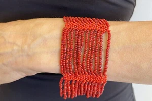 Red Bead Work Woven Beaded Bracelet Boho - Bild 1 von 9