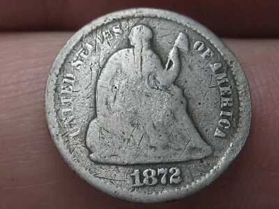 1872 S Seated Liberty Half Dime- San Francisco, Good/VG Details, MM Below Bow - Image 1 of 3