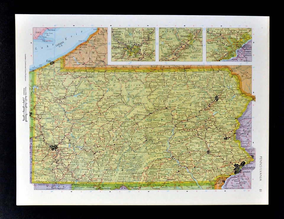 Mapa McNally Cosmo c1970 - Pensilvania - Pittsburgh Philadelphia Erie Allentown Foto 1 de 1