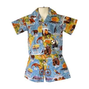 Size 2-3 Toddler 2-Piece Shirt Shorts cabana set with pockets jungle animals - Picture 1 of 4