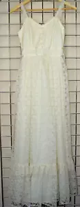 Maxikleid Vintage 60er 70er Jahre Elfenbein Spitze Passform Oberteil Perlknöpfe Rüschen Gr. 7 S/M - Bild 1 von 12