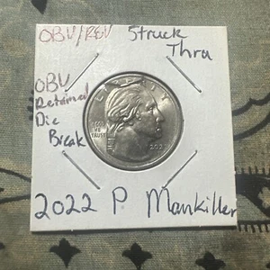2022-P 25c Wilma Mankiller Quarter Obverse Retained Cud & Split Die - Picture 1 of 5