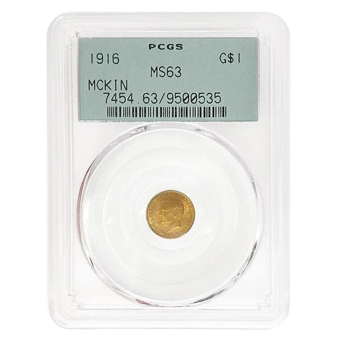 1916 McKinley $1 Gold Commem Coin PCGS MS 63 Cover