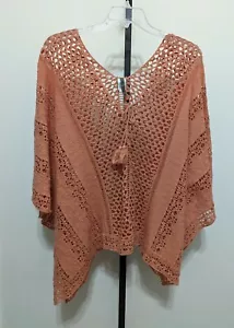 Poncho tunica XCVI donna più corallo arancione uncinetto Jace Lagenlook top taglia unica - Foto 1 di 9