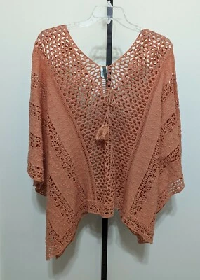 XCVI Woman's Plus Coral Orange Crochet Jace Poncho Tunic Lagenlook Top One Size - Image 1 of 4