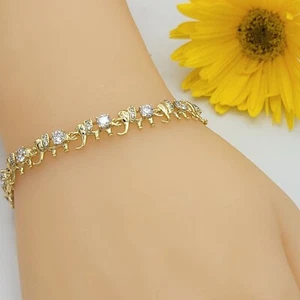 14K Color Gold Plated Elephant Chain Bracelet. Good Luck. Pulsera Oro Laminado - Picture 1 of 4