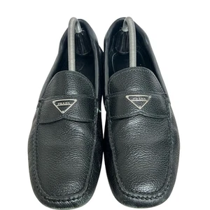 PRADA Men's Size 8.5 USA Saffiano Leather Driving Moccasins Shoes Black Reg $695 - Picture 1 of 11