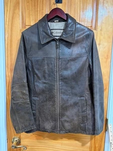 Vintage Columbia Sportswear Genuine Leather Patinia Jacket Brown Zip Front Mens - Picture 1 of 10