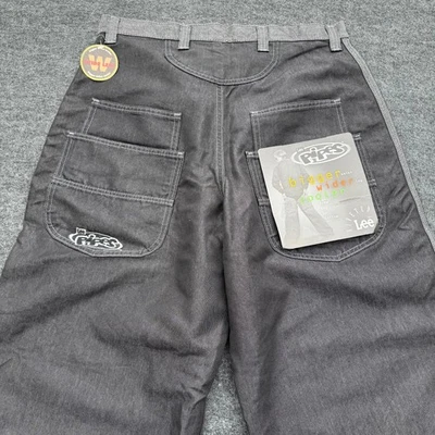 Lee Pipes Jeans Mens 36x34 Black Wide Leg Baggy Hip Hop JNCO Skater Stripe Y2K - Image 1 of 4