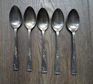 Smith Seymour Silver Plate Vintage Tea Spoons (5) Rose Garden Pattern RD 898207 - Picture 1 of 5