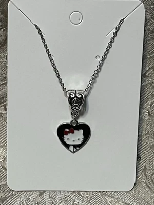 Sanrio Hello Kitty Heart Charm Cartoon Adorable Fun Pendant Silver Necklace 18” - Image 1 of 2