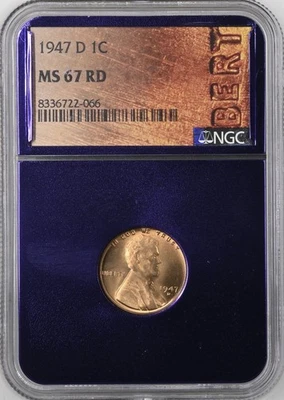 1947 D Lincoln Wheat Cent 1C NGC MS67 RD NICE OLD COIN! BX13-15 - Image 1 of 2