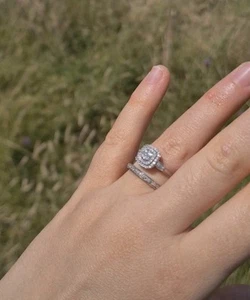 H Samuel 9 Carat White Gold 0.33 Ct Diamond 2 Ring Perfect Fit Bridal Set Size L - Picture 1 of 7