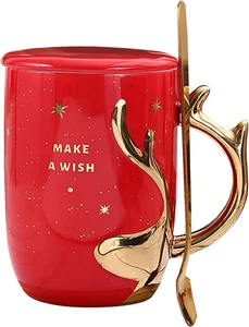 Tazza Da Caffè Natalizia Con Cucchiaio, Elegante Con Coperchio, 400 Ml, per Fest - Foto 1 di 12