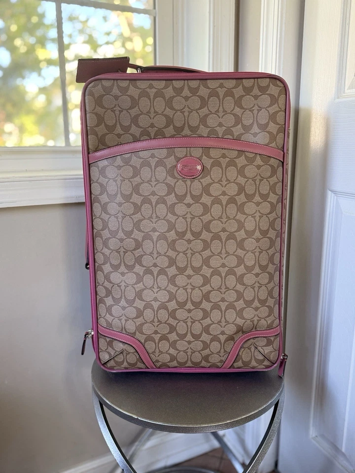Coach Signature Suitcase F77334 Canvas Leather Beige Brown and Pink - Image 1 of 4