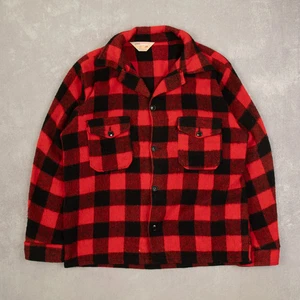 Vintage Heavy Wool Checked Shirt Jacket L Made in Canada Men's Red Plaid - Picture 1 of 6