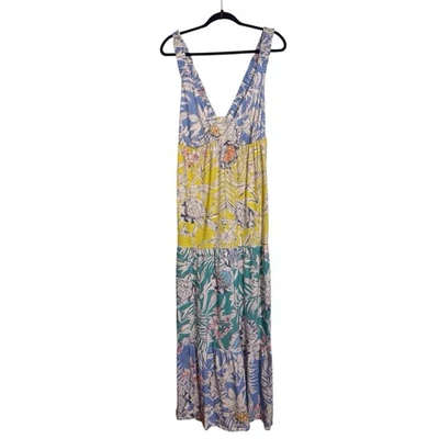 Maeve Anthro X 大号花卉拼布粗纺分层长裙波西米亚棉 V 领 — 第 1/4 张图片