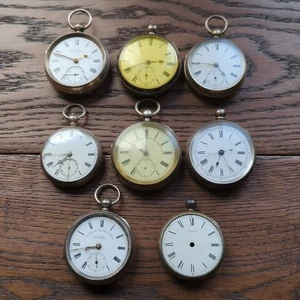 8 x English Silver Hallmarked Pocket Watches for Repair (CV7) - Picture 1 of 17