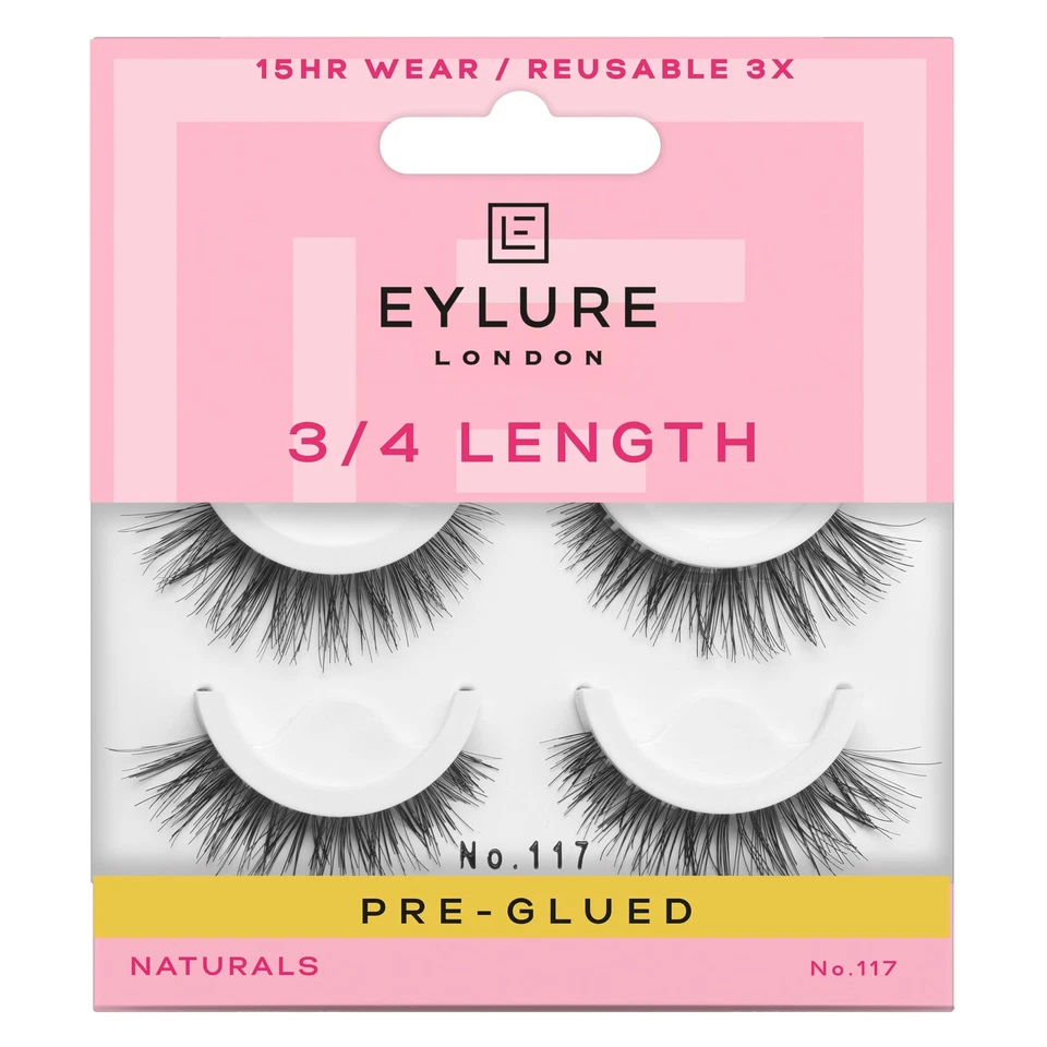 Eylure No 117 Pre Glued False Eyelashes Twin Pack Wispy Everyday Glam - Image 1 of 4