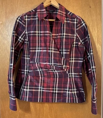Talbots Mujer Imitación Envoltura 100% Seda Talla 12 Borgoña/Rubí Cuadros con Cremallera Lateral Foto 1 de 4