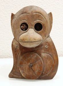 ANTIQUE WOODEN MONKEY CLOCK WITH MOVING EYES for restore / repair - Picture 1 of 11