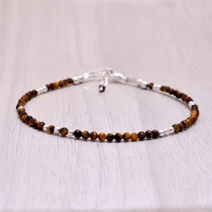 Beautiful Tiger's Eye Faceted Round 2-3MM Gemstone Beaded Women Bracelet 6-8" - Picture 1 of 12