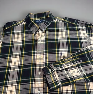 Polo Ralph Lauren Blake Button Up Green Navy Plaid 2XL Shirt Cotton VTG - Picture 1 of 7