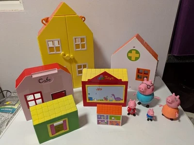 Peppa Pig House with other buildings that fit in side one another & Peppa figs - Image 1 of 4