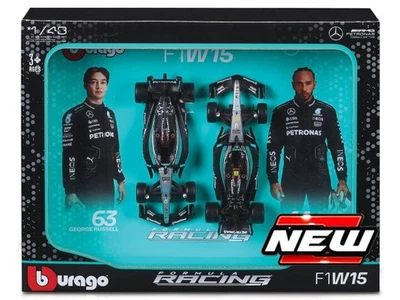 MODELLINO AUTO STATICO BURAGO MERCEDES F1 W15 SET HAMILTON + RUSSELL 2024 1/43 - Immagine 1 di 4