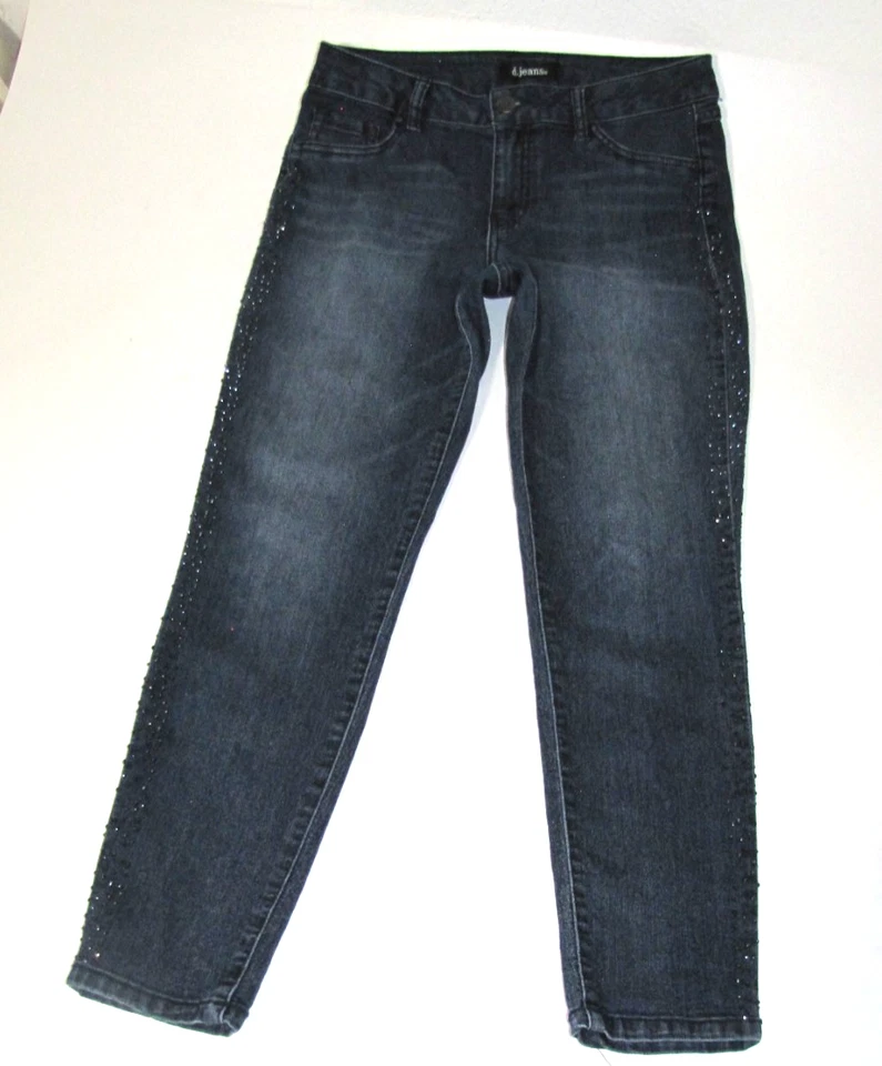 d.Jeans Blue denim Skinny Jeans With black-Rhinestone-Side Stripe - Size6 - Image 1 of 4