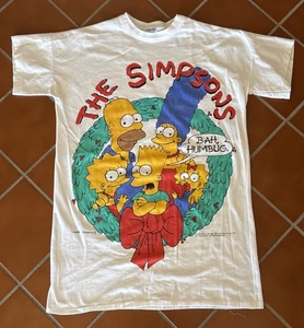 Vintage, The Simpsons Bah Humbug Weihnachten XL Mädchen Kurzarm, wie besehen - Bild 1 von 6