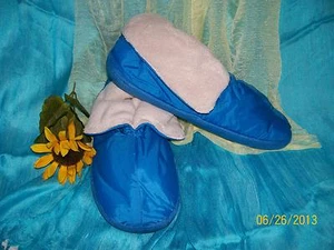 Ladies Plush Bootie Slippers - Blue - Indoor/Outdoor Sole - Size Small (5-6) - Picture 1 of 2