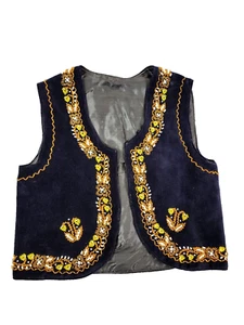 Handmade Vintage Beaded Floral Velvet Vest Boho Romanian Style Hippie S/M - Picture 1 of 13