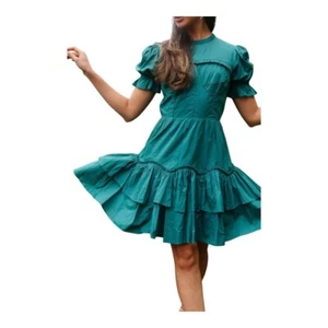 Ivy City Co. Merida Ruffle Dress Puff Sleeve Tiered Teal Green Women Size XL New - Picture 1 of 18