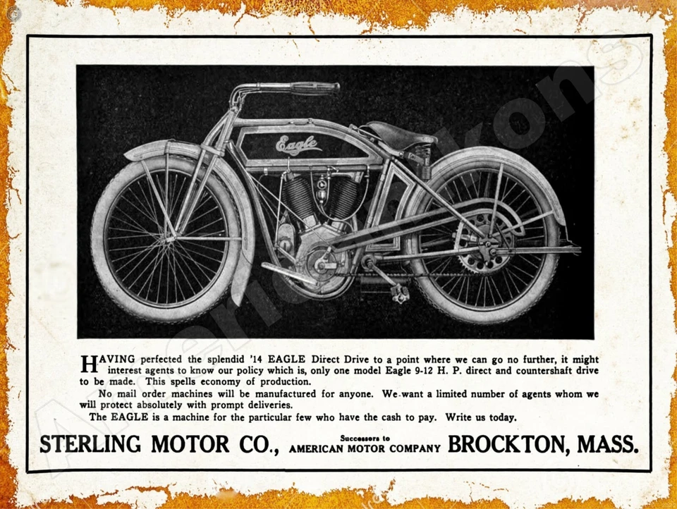 1914 Sterling Motor Co. Motocicletas Nuevo Cartel de Metal: Brockton, Massachusetts Foto 1 de 1