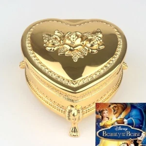GOLD TIN ALLOY HEART MUSIC BOX :  BEAUTY AND THE BEAST  - Picture 1 of 9